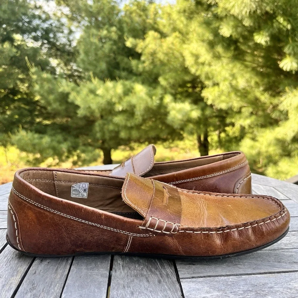Crevo Barney Driving Mocs Mens Size 11 Brown Leather Penny Loafer Slip-on Shoe